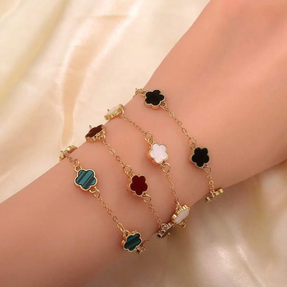 New Lucky Clover Bracelets 14K Gold Plated (Set of 4) | Various Colors